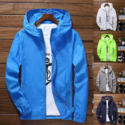Men's Waterproof Windbreaker Zipper Jacket Hoodie Light Sports Outwear Coat❀ • $4.38