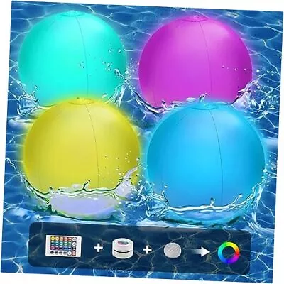 4 Pack Light Up Beach Balls LED Glow In The Dark Pool Ball Floating  • $38.16