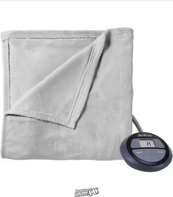 Sunbeam Electric Heated Warming Blanket Queen Gray Duel Control Channeled Plush • $49.99
