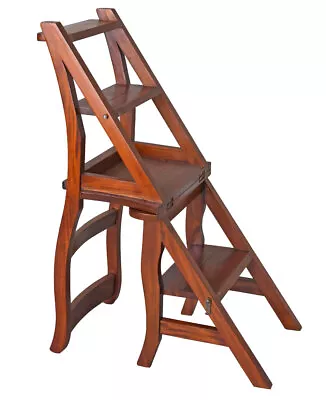 Solid Mahogany Chair Wooden Stepchair Vintage Ladder Office Library Step New  • £142.85