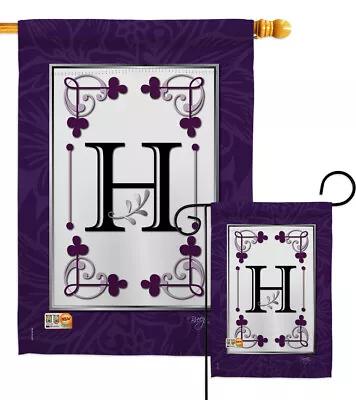 Classic H Initial Simply Beauty Monogram Last Name Purple Garden House Yard Flag • $15.95