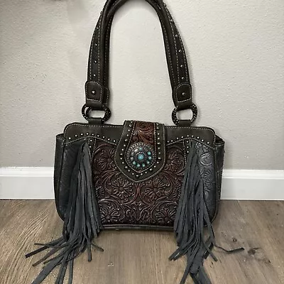 Trinity Ranch Western Conceal Carry Tote Bag Purse Leather Montana West Fringe • $40