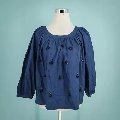 J. Crew Size Medium M Blue Bead Sequin Dangle The Perfect Embellished Top NEW • $40