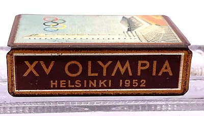 Vtg. XV OLYMPIA HELSINKI 1952 Olympics Metal Litho Matchbox Holder Double Sided • $35