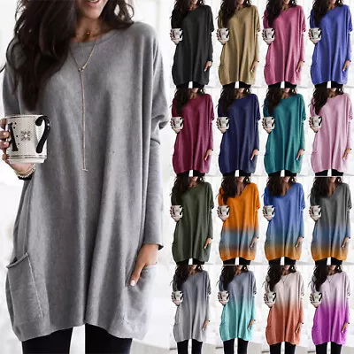 £12.19 • Buy Womens Long Sleeve Tunic Tops Ladies Pockets Loose Casual Pullover Blouse Jumper