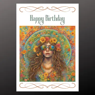 Boho Hippy Birthday Card Personalised Seeded  Pagan Wiccan Hippie Flower Power • £2.99