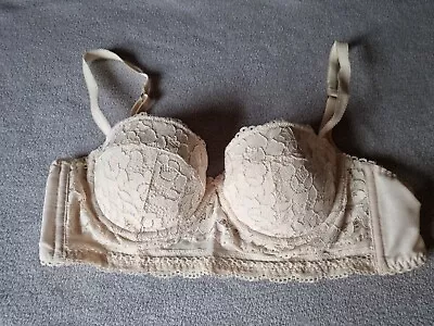 M&S Cream Lace Longline Balcony Bra 36A • £11