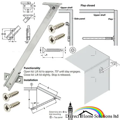 Hafele Arretop Steel Lid Stay Lift Up Hinge With Automatic Lock For Wood Flaps • £8.59