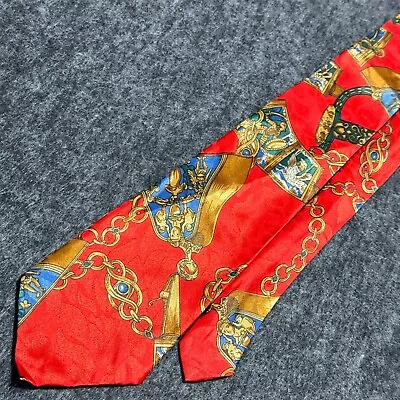 Venezia Red Gold Chain And Jewelry Print Men's Silk Tie Italy • $9.99