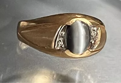 Mens Yellow Gold Cat's Eye Quartz And Diamond  Ring Size 9.5 • $285