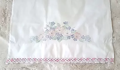 Vintage Cotton Pillowcase Stamped Flowers Crochet Set OF 2 • $9