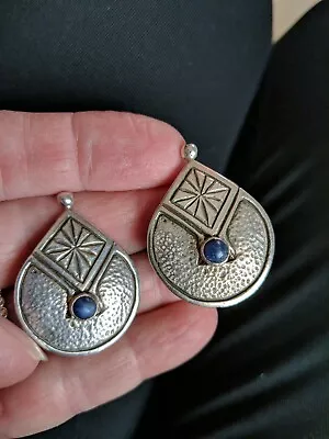 Vintage Native American Sterling Lapis Clip On Earrings • $29.99