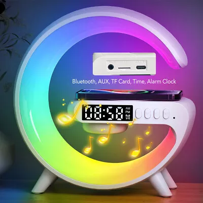 5 In 1 Smart LED Lamp Bluetooth Speaker Wireless Charger Alarm Clock Night Light • £19.99