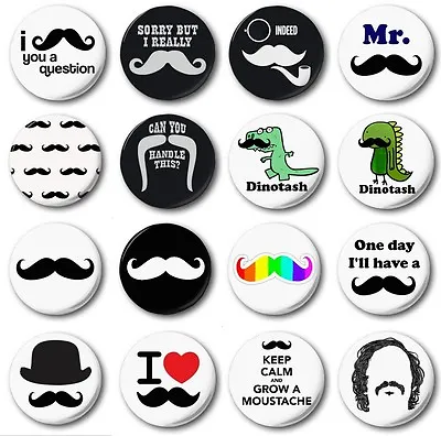 £0.99 • Buy MOUSTACHES (Various Designs) - 1  / 25mm Button Badge - Novelty Cute 