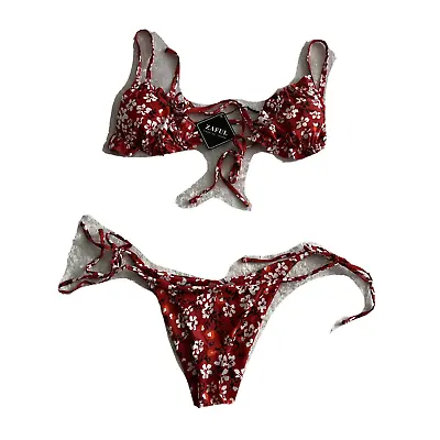 $16.45 • Buy ZAFUL Women's Sexy Brazilian Swimsuit Frill Trim Ribbed String Bikini Floral, L