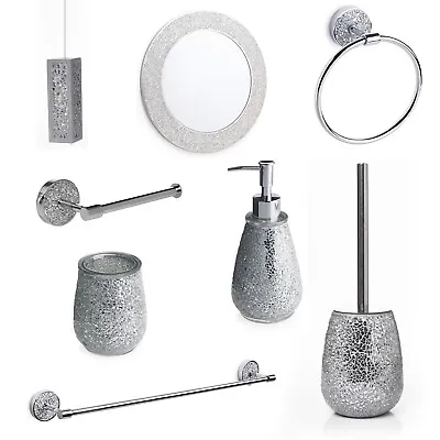 £4.62 • Buy Bathroom Accessories Set Silver Mosaic Mirror Toilet Roll Holder Soap Dispenser
