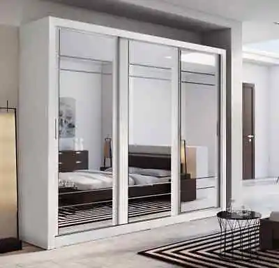 £559 • Buy Brand New Modern Bedroom 3 Sliding Door Mirror Wardrobe ARTI 2 250cm White Matt