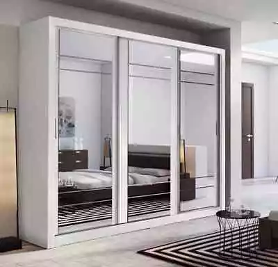 Brand New Modern Bedroom 3 Sliding Door Mirror Wardrobe ARTI 2 250cm White Matt • £559