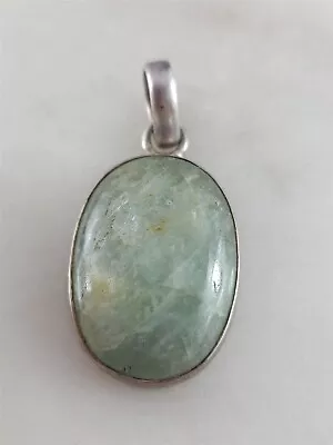 Vintage Solid Sterling Silver Pale Green Agate Stone Oval Pendant 8.5 Grams • $28