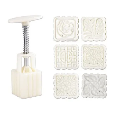 50g Moon Cake Mold 6 Stamps Square Barrel Mooncake Hand Pressure Pastry Mould • $7.28