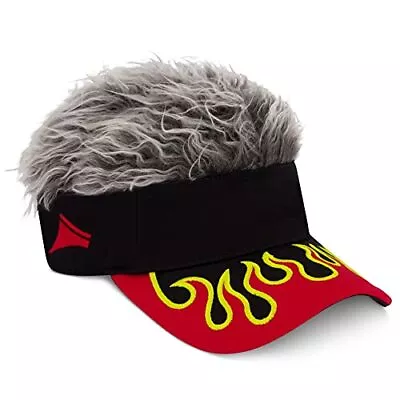 Flair Hair Sun Visor Cap With Fake Hair Grey Hair With Red Adjustable Baseba... • $28.69