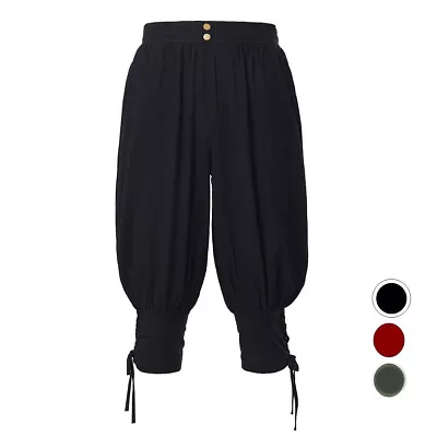 Medieval Viking Men Loose Breeches Pants Renaissance Pirate Cropped Pants LARP • $21.99