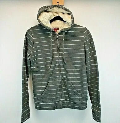 Merona Hoodie Sweatshirt Women's XS Gray Silver Stripes Sherpa Lined Full Zip • $4.49