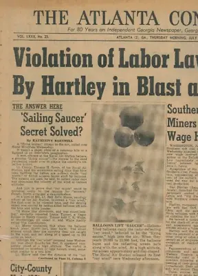 UFO Roswell Original Newspaper July 10 1947 Sailing Saucer Secret Solved ? B20 • $849