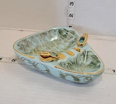 Vintage Ashtray Delft Holland Snuffer Clogs Aqua & Gold Ceramic Hand Painted  • $28.50