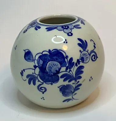 Vintage Delft Blue Hand Painted Mini Round Vase Made In Holland - 2 1/2  Tall • $30