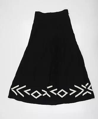 H&M Womens Black Geometric Cotton Maxi Skirt Size 10 Zip • £4.75
