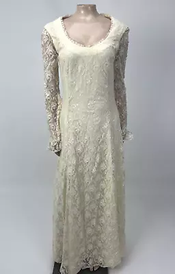 Vintage 70's Unbranded Women's Dress Prairie Lace Floral Wedding Party Maxi DD26 • $39.99