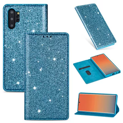 For Samsung S7 S21+ A12 A52 A51 Glitter Magnetic Leather Wallet Stand Case Cover • $15.88