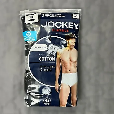 Jockey Classic Briefs 3 Pair Size 36 100% Cotton Y Front Fly Gray & Navy Blue • $14.95