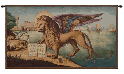 Lion Arrives In Venice Symbolic Italian Tapestry Wall Art Hanging New 26x46 Inch • $165