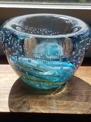 Signed PHOENICIAN MALTA Art Glass Paperweight/ Bowl /Bullicante Bubbles / Swirls • $20