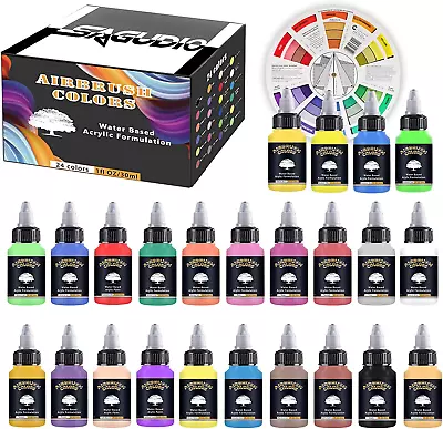 SAGUDIO Airbrush Acrylic Paint Set 24 * 30Ml (1Oz) Basic Colors Ready To Airbrus • £27.92