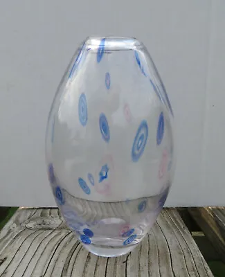 Vintage Dartington Crystal Millefiori Glass Bud Vase - Clear With Blue & Pink • £14.99