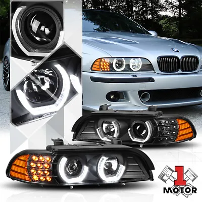 Black Dual 3D Halo Projector Headlight LED Signal For 96-03 BMW E39 5-Series • $245.52