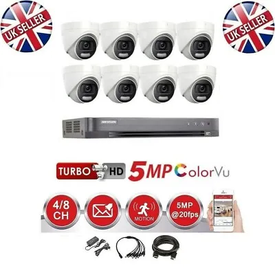 HIKVISION DVR 4K BiTS CCTV 5MP COLORVU CAMERAS NIGHT VISION CCTV SYSTEM KIT UK • £180