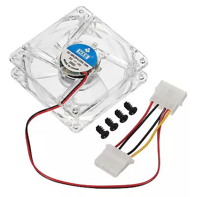 Clear Computer Case Fan 1800RPM 80mm 4 Pin Blue LED Silent 4 LED With 4 Screws • $10.89