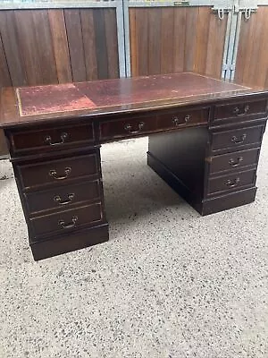 Large Reproduction Pedestal Desk With Drawers And Leather Top • £160
