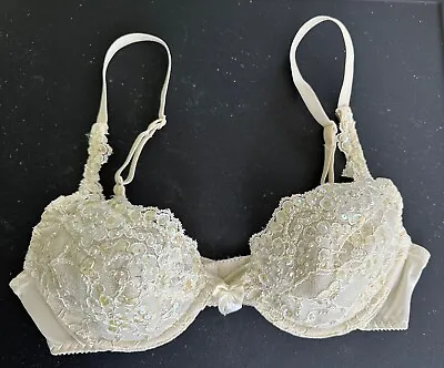 VTG Gold Label Victoria’s Secret Sequence Pearl Bra Size 34B Bridal Wedding • $30