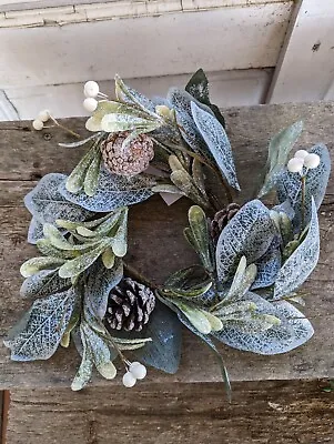 New FROSTED MISTLETOE CANDLE RING WREATH Pinecone Pip Primitive Country 12  X 4  • $12.97