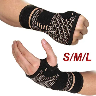 £4.59 • Buy 1/2PCS Carpel Tunnel Wrist Support Brace Hand Sports Copper Infused Gloves UK