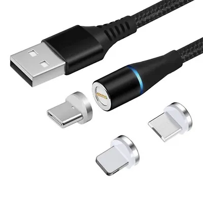 3 In 1 Magnetic USB Cable 3A FAST Charging Charger Sync Phone Type-C Micro & IOS • £4.49