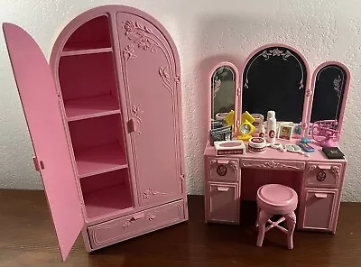 1987 Barbie Sweet Roses Dresser Vanity With Accessories And Closet READ • $34.99