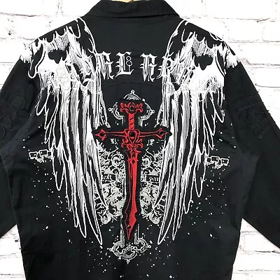 Royal Army Y2K Red Black Cross Wings Embroidered Bling Graphic Streetwear Sz 2X • $35