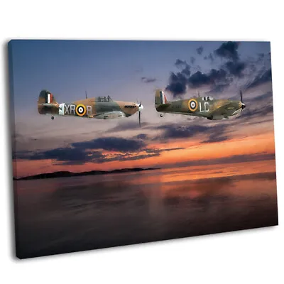 £23.99 • Buy WW2 Supermarine Spitfire & Hurricane At Sunset Picture Framed Canvas Art Print