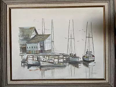 ORIGINAL OIL PAINTING -CANNERY ROW MONTEREY CA 1974 PATRICIA SEDLAK (McCUBBIN) • $500